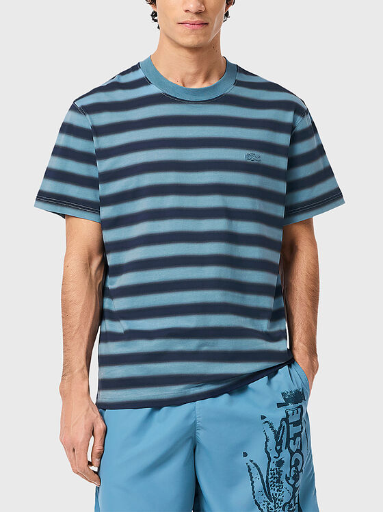 Cotton T-shirt with stripes and logo embroidery - 1