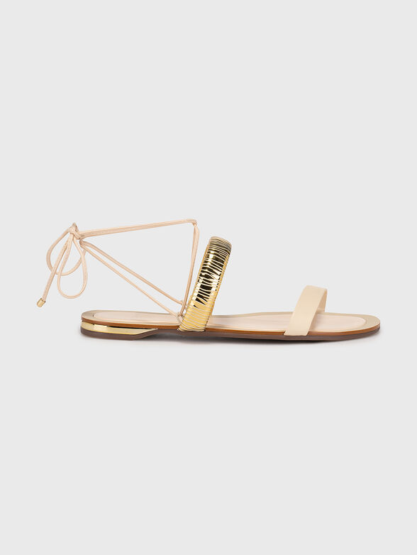 Beige flat sandals with gold accent - 1