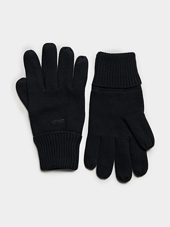 Knitted black gloves with logo embroidery - 1