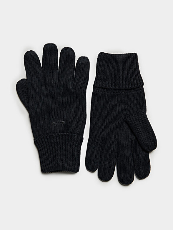 Knitted black gloves with logo embroidery - 1