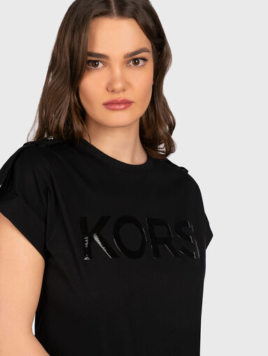 Black cotton T-shirt with logo accent - 5