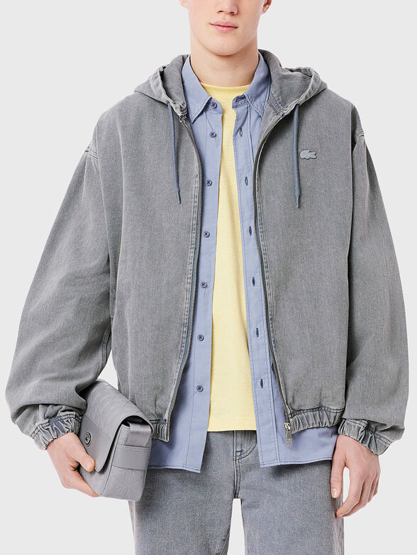 Denim jacket with hood and logo detail - 0