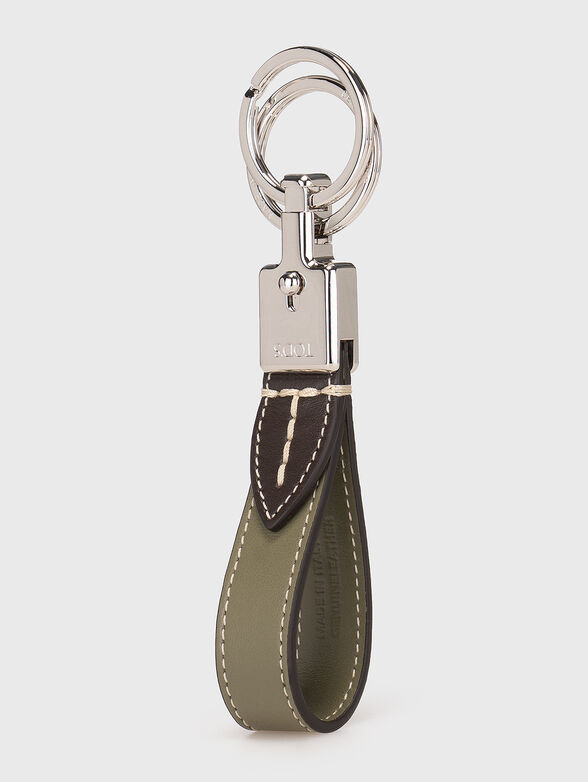 Green leather keyring - 0